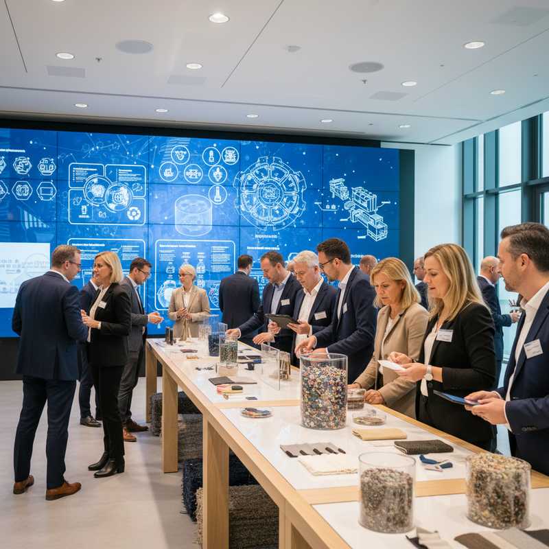 Conferentiezaal met professionals die textielrecycling innovaties bespreken tijdens Advanced Recycling Conference