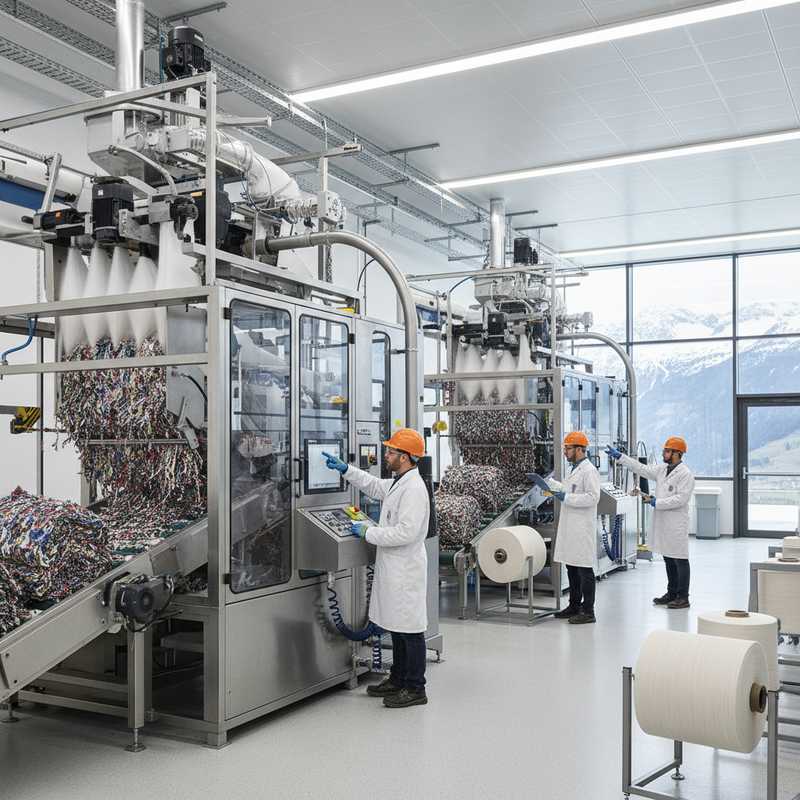 Moderne textielrecyclingfabriek met modulaire chemische recyclingapparatuur voor polycotton verwerking in Zwitserland