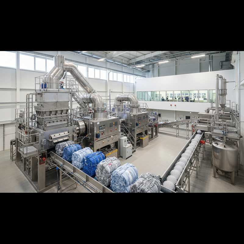 Moderne industriële installatie voor chemische textielrecycling met polyester verwerkingsapparatuur
