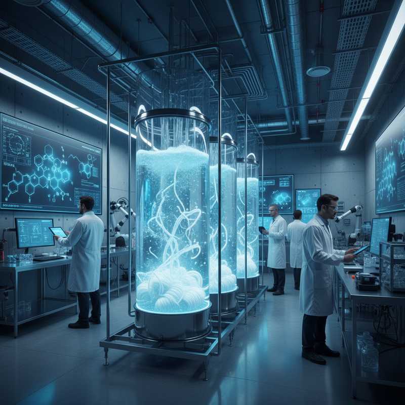 Biotechnologisch laboratorium met bioreactoren voor enzymatische textielrecycling van nylon vezels