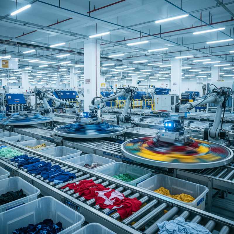 Moderne textielrecyclingfabriek met geautomatiseerde sorteersystemen en robotica voor textielafvalverwerking