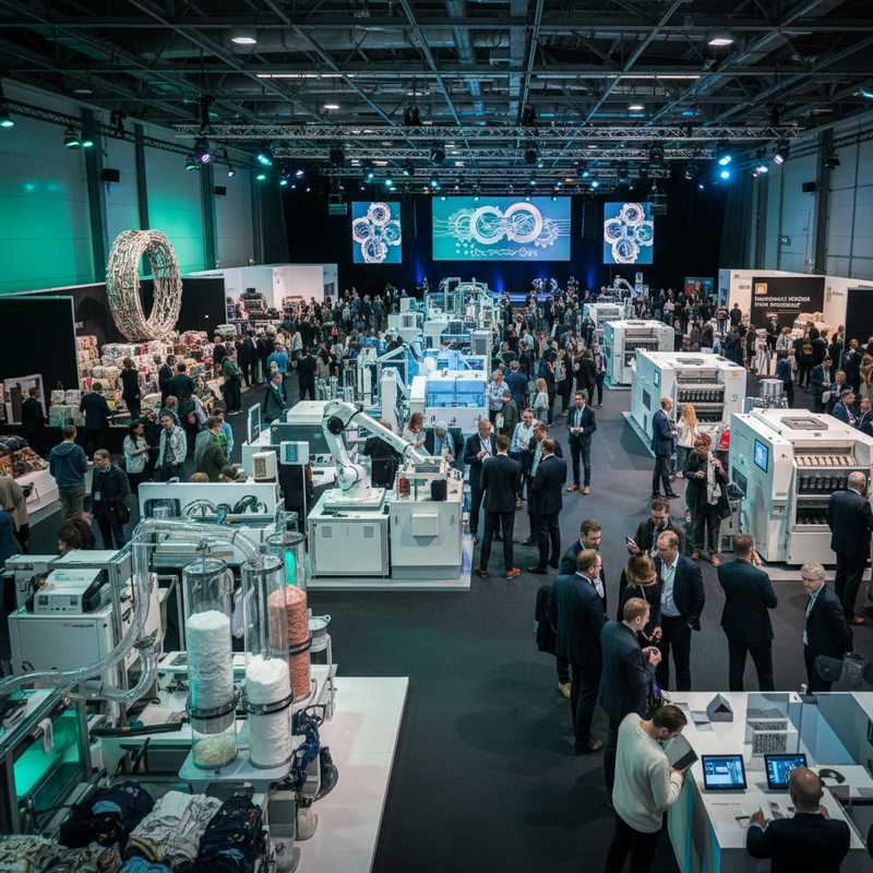 Beurshal met innovatieve textielrecyclingstechnologie en interactieve displays op Flanders Technology Innovation Festival 2026