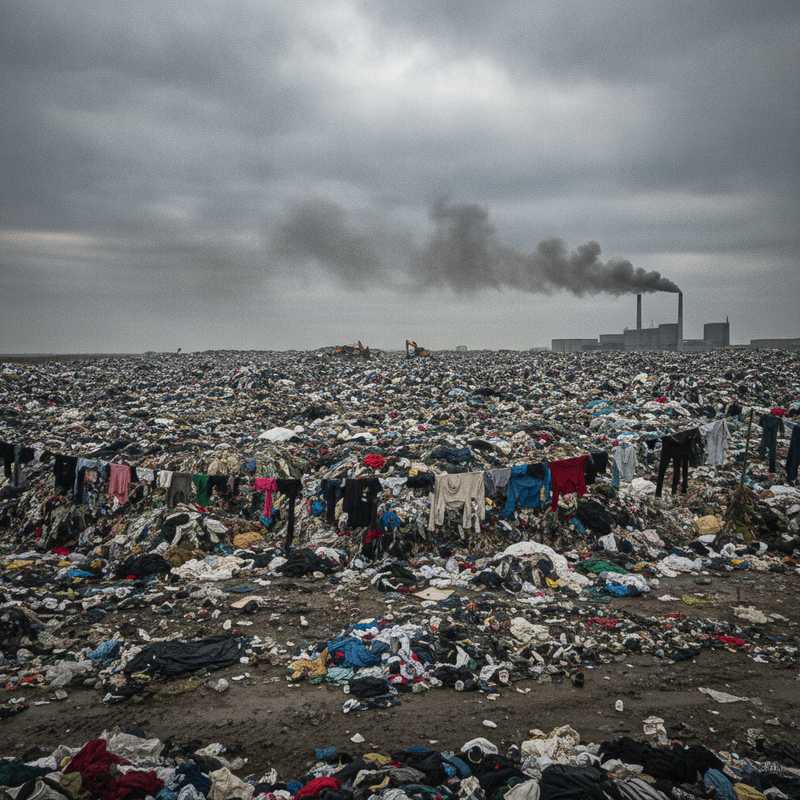 Grote stortplaats vol textielafval en weggegooid kledingstukken die de mondiale afvalcrisis in de textielsector illustreert