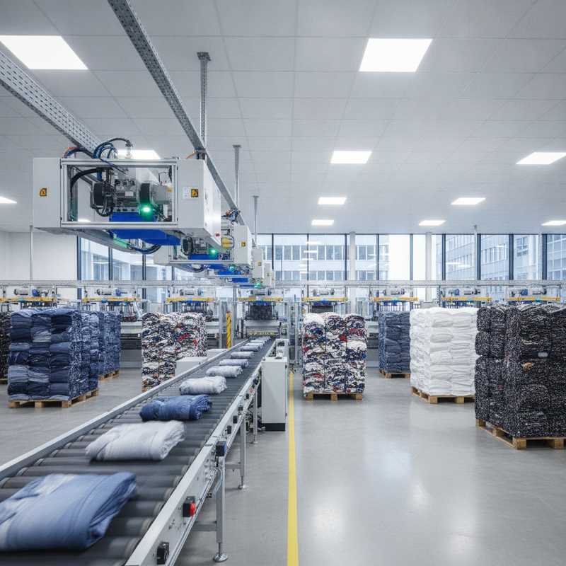 Geautomatiseerde textielsorteerinstallatie met gesorteerde textielfraties in balen